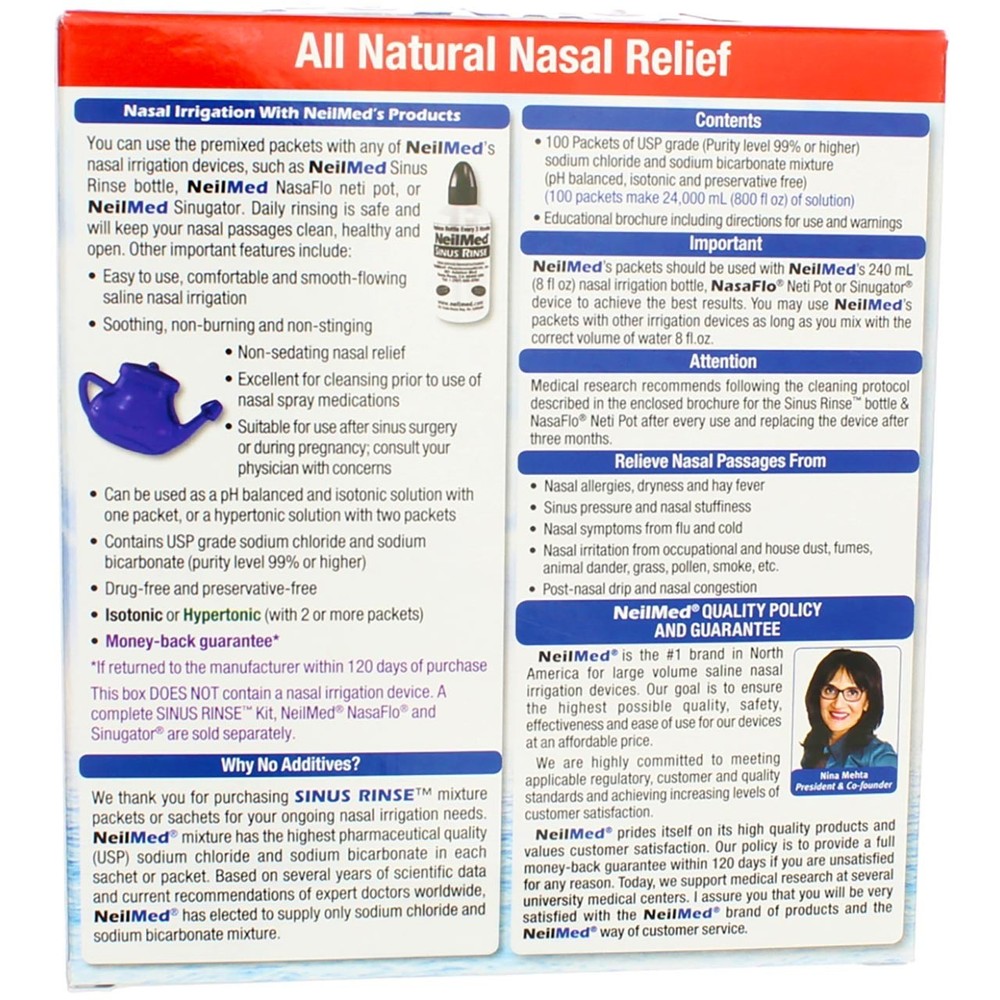 NeilMed Sinus Rinse Premixed Refill Packets, 100 Ct