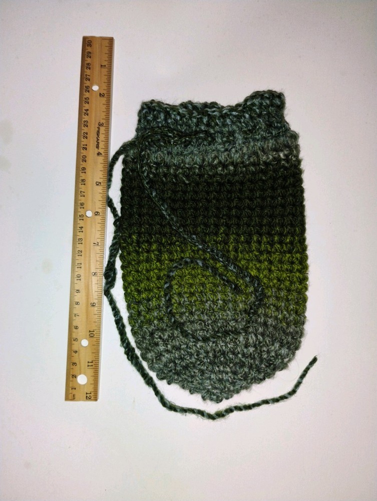 Handmade Crochet Green Pouch Drawstring
