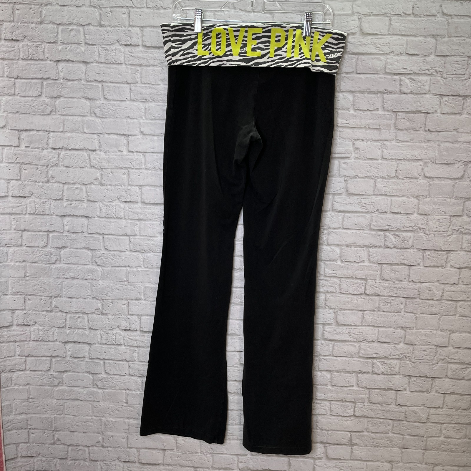Y2K Victoria's Secret PINK Vintage Foldover Yoga Pants Flare Green Zebra L