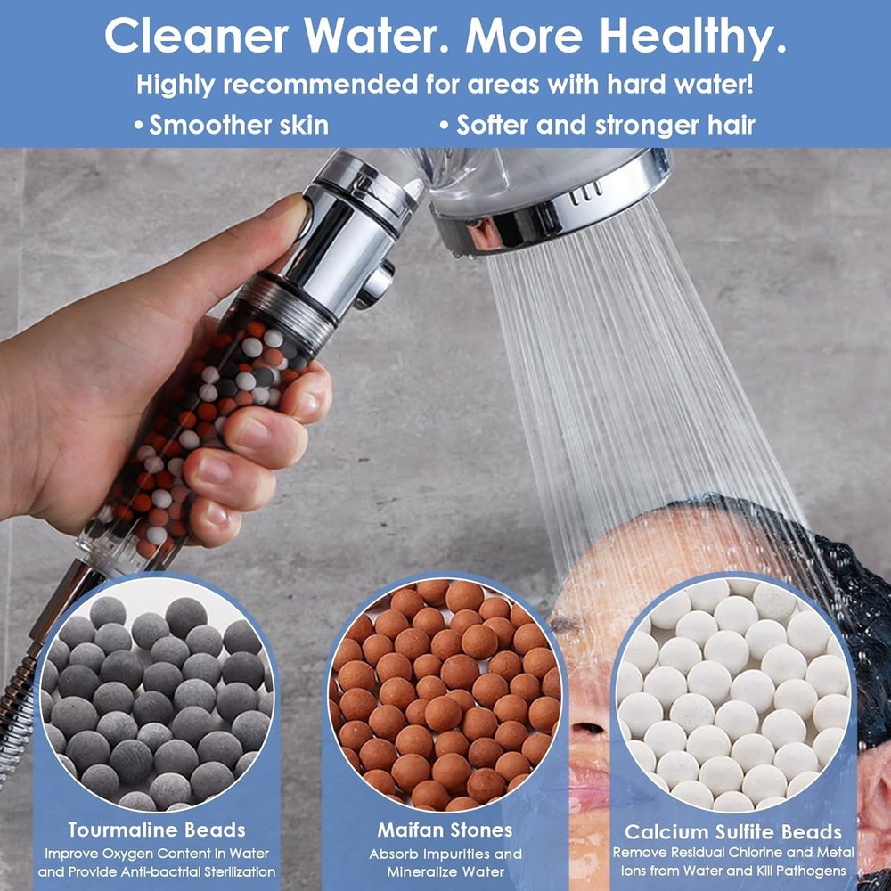 3 Spray Settings High Pressure shower Head with Filter, Handheld Rainfall Combo
