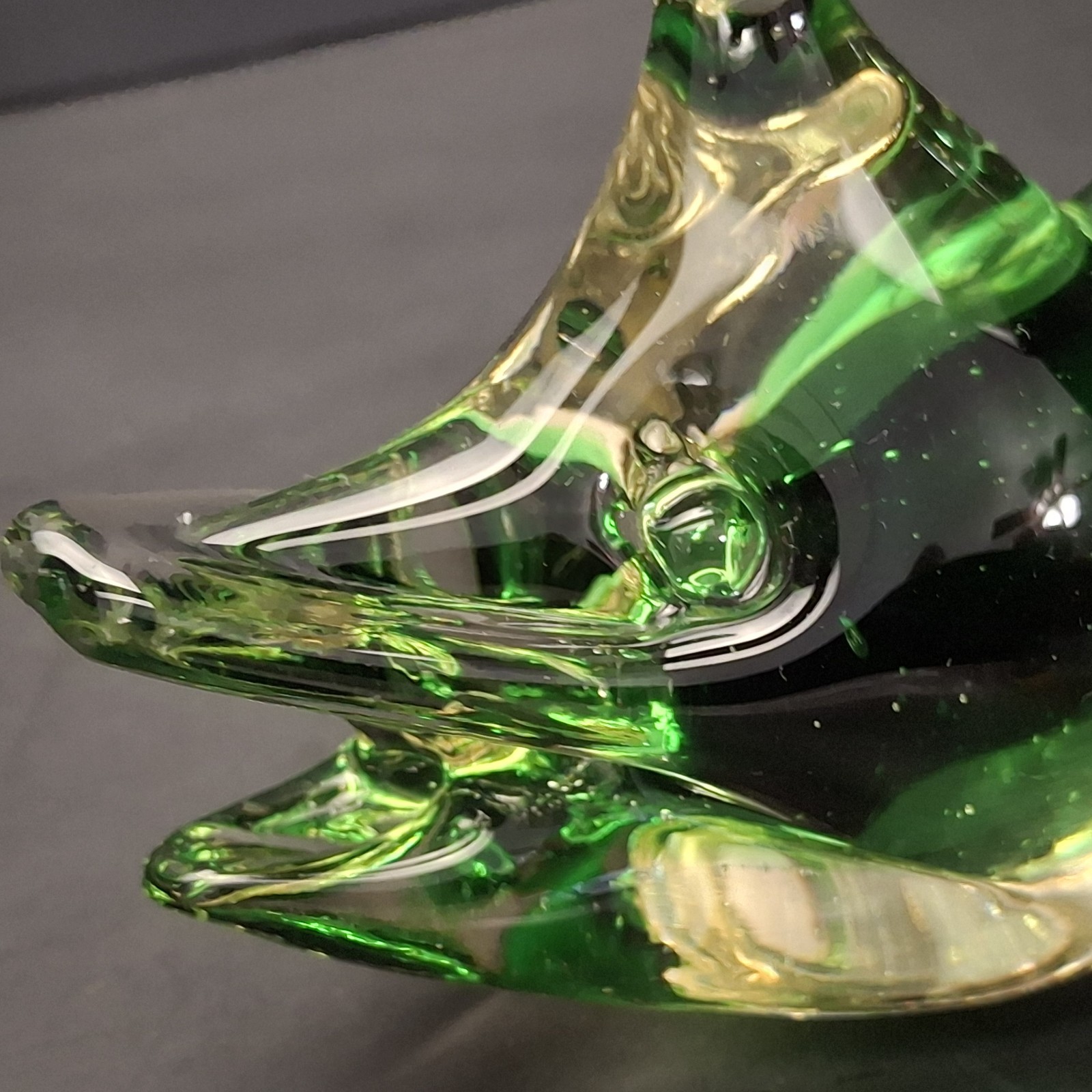 Vintage Green Glass Fish Sculpture Murano Paperweight Made in Italy Sunken Eyes