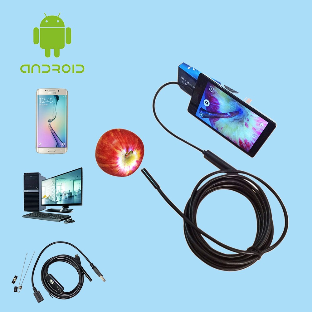 LED Snake Endoscope Borescope Camera Inspection for phone PC Android 5.5MM 2M