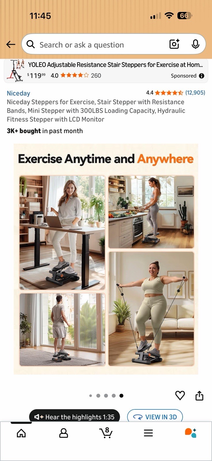 Niceday Mini Stepper for Exercise, Stair Stepper w/ Resistance Bands LCD Display