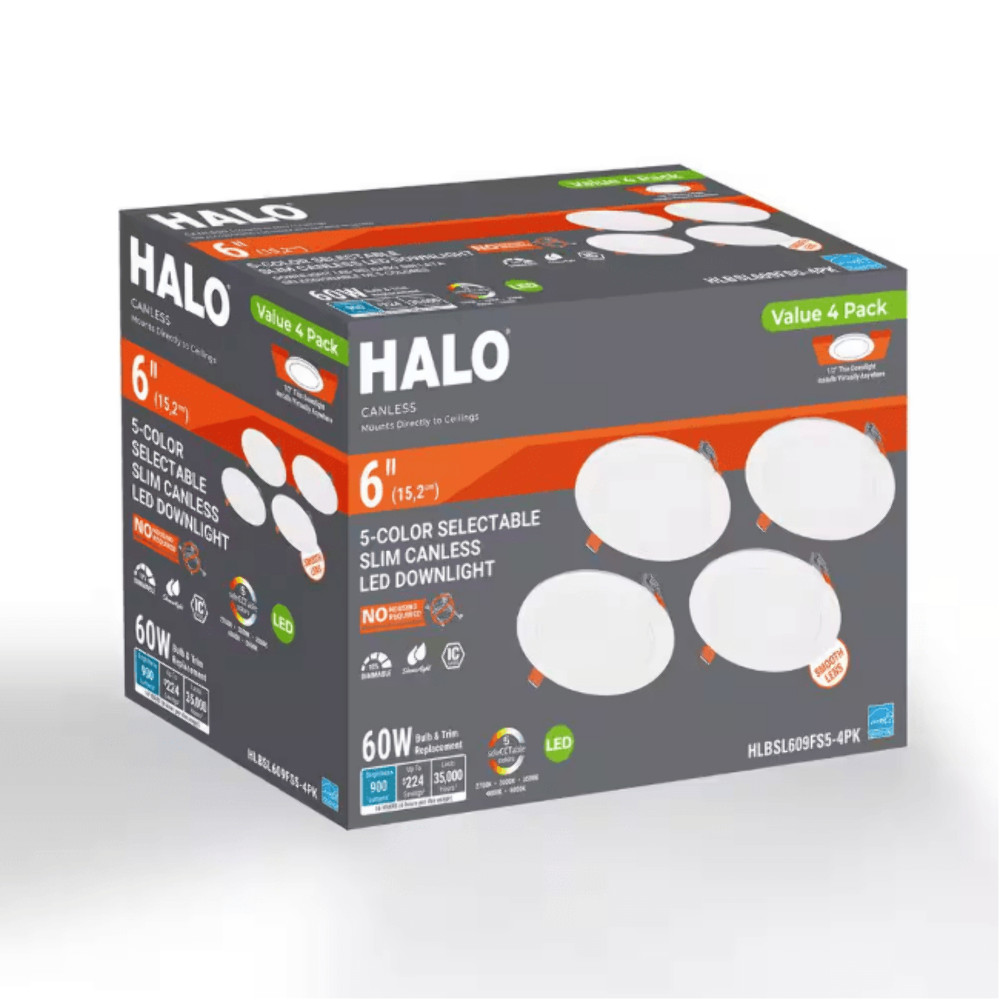 HALO HLBSL 6 in. Can Less Integrated LED White 4-Pack HLBSL609FS5-4PK 900 Lumens