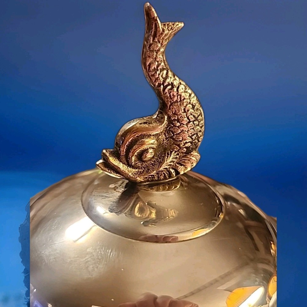 Vintage Elegant Tea Caddy/Covered Candy Dish Koi Final & Feet Silverplate MCM