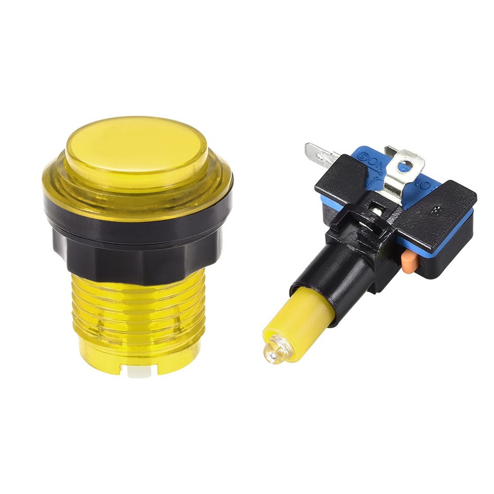 Game Push Button 33.5mm 12V LED Illuminated Switch with Micro switch Yellow 6pcs
