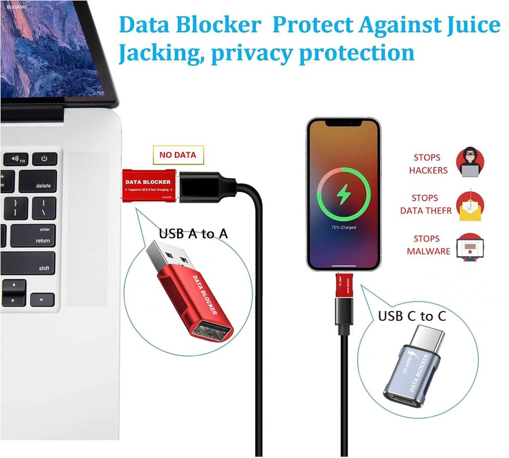 Data Blocker, USB A to A & C C Protect Against silver