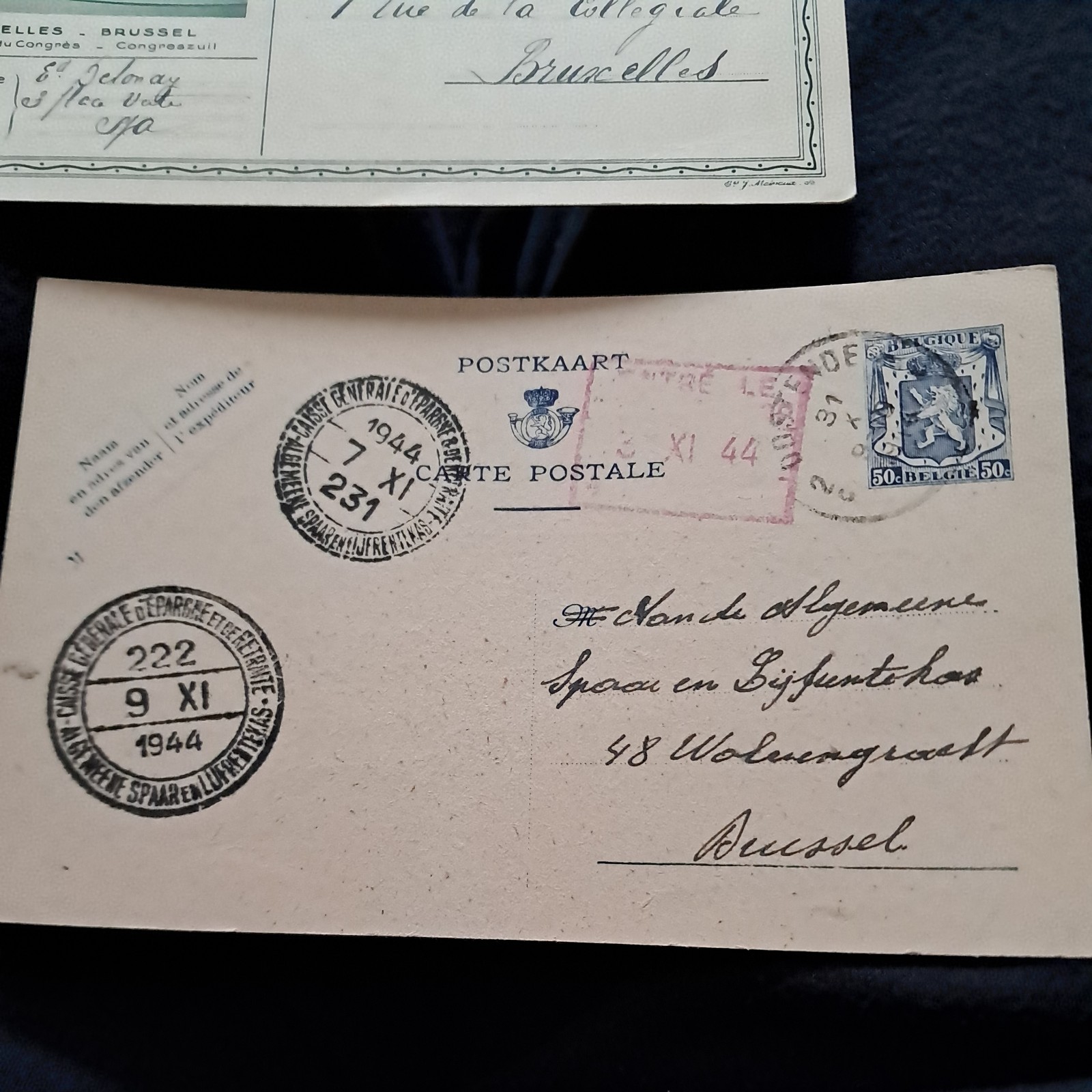 2 x BELGIUM 1930, 1944, Used Postcards