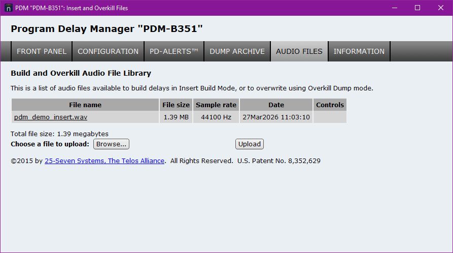 25 Seven AES Digital Audio Broadcast Profanity Program Delay Manager DUMP Button