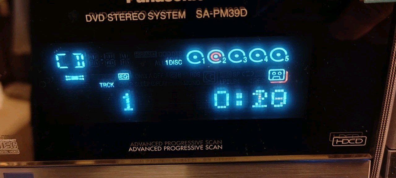 Panasonic SA-PM39D 5 Disc Changer Hybrid CD DVD Cassette Stereo Tape Player.