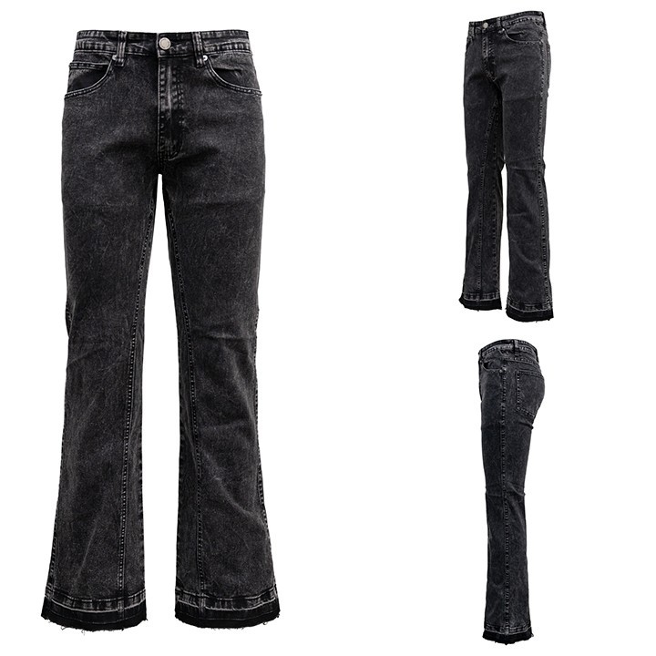 Victorious Men's Casual Ash Black Flared Raw Edge Comfortable Denim Jeans DL1571