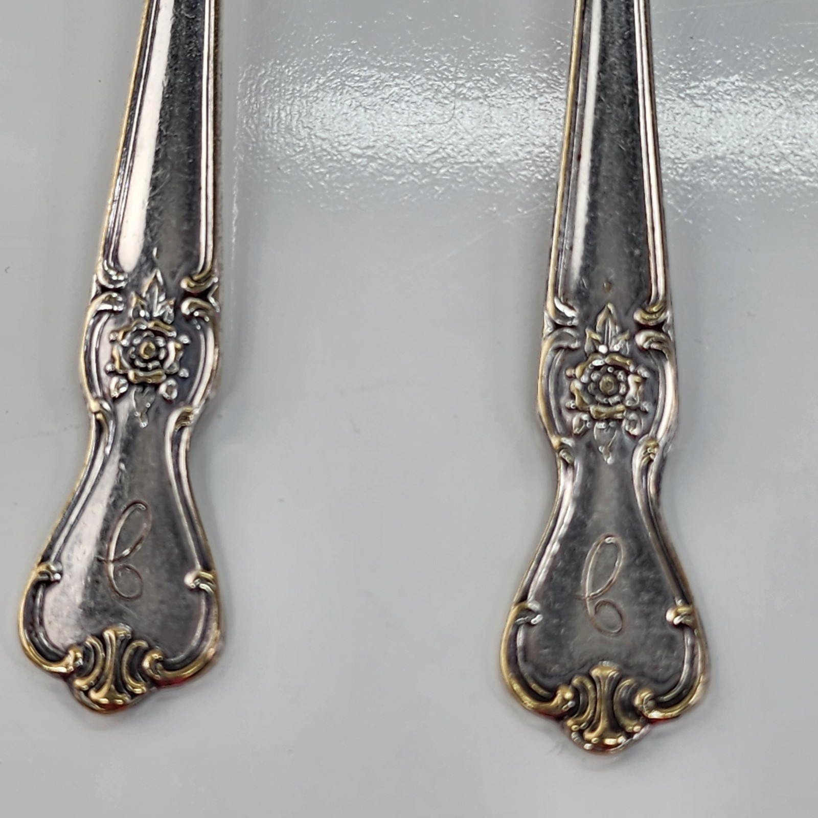 Old Company Plate SIGNATURE ROSE Silverplate Dinner Spoons 4 Pc Monogram C 6"