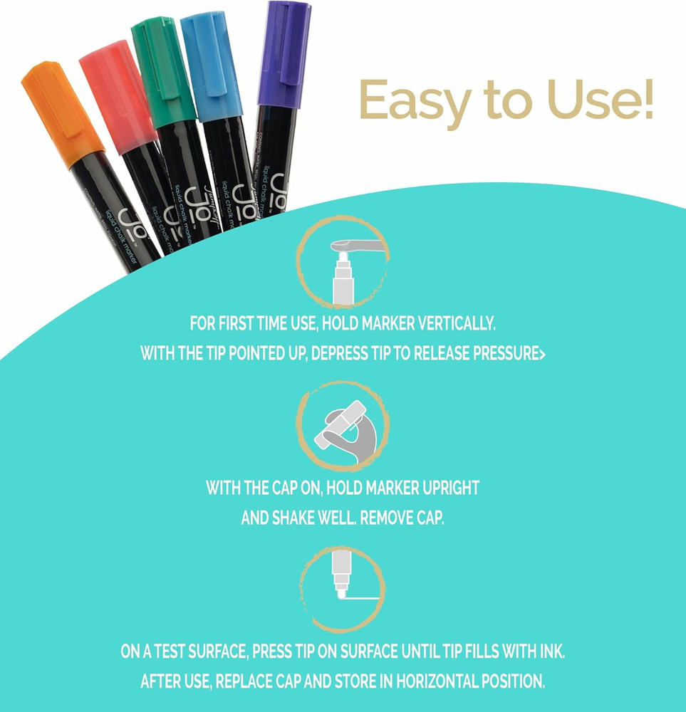 Liquid Chalk Markers By Jumpoff Jo, Reversible Chisel and Round Tip, 18 Count
