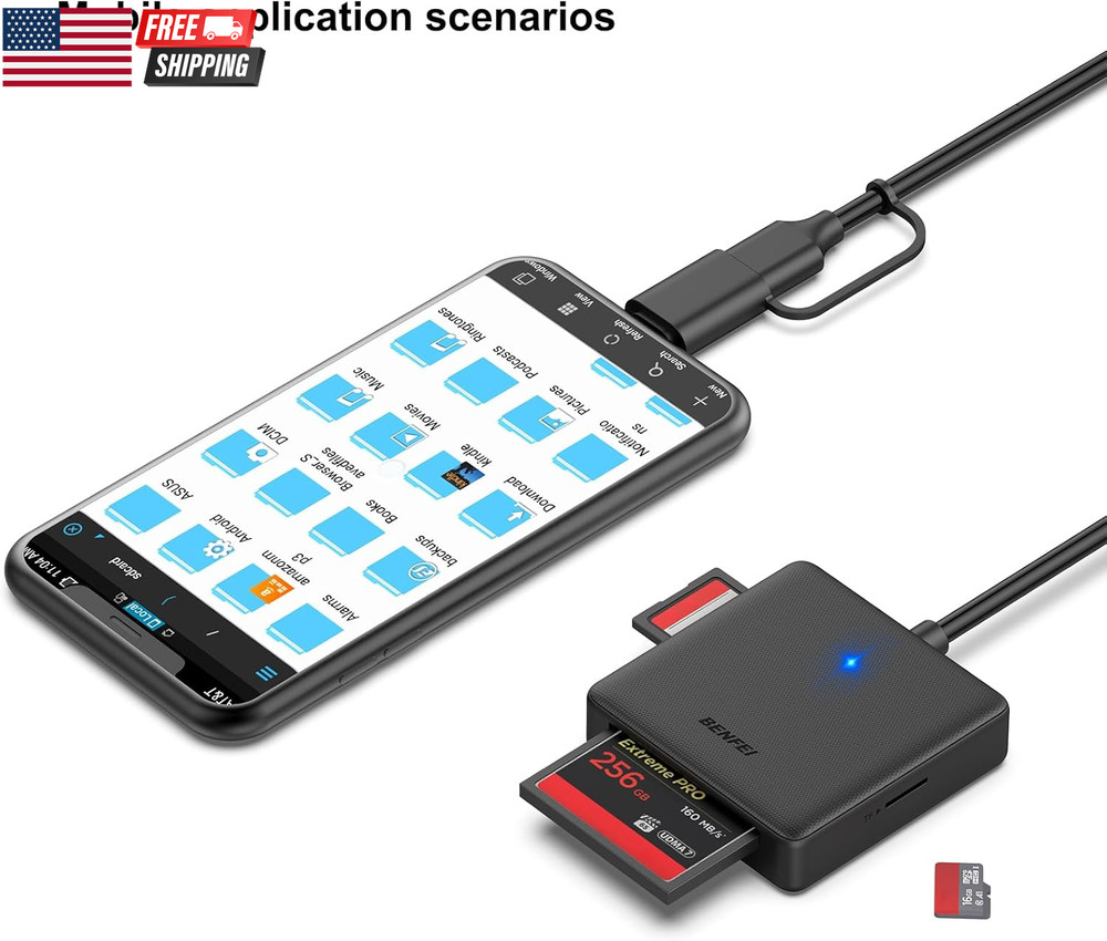 Memory Card Reader, 4In1 USB 3.0 and USB-C to SD Micro SD MS CF Card Reader Ada