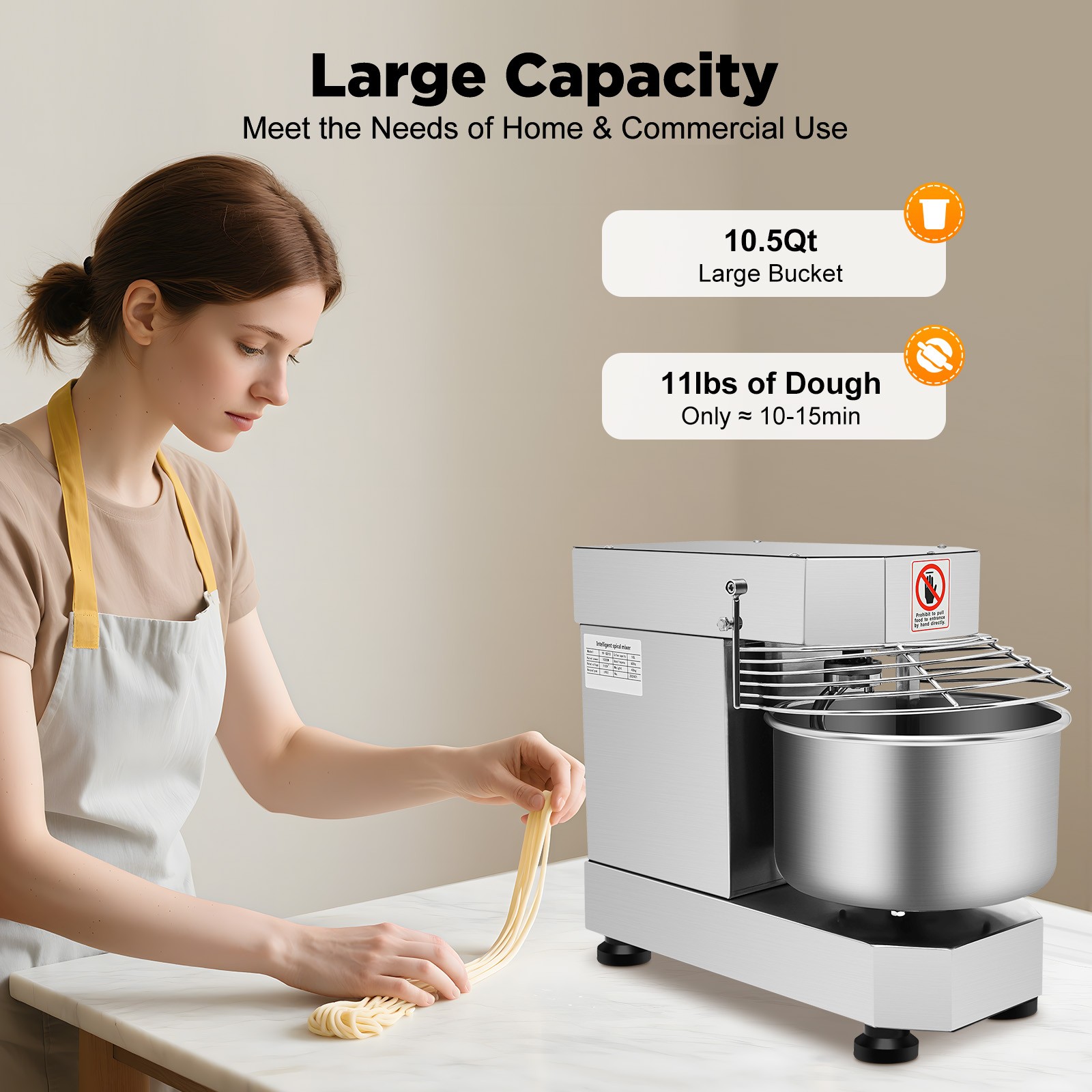 110V 60Hz Dough Kneading Machine 750W Commercial Dough Mixer, Max 360° Mixing