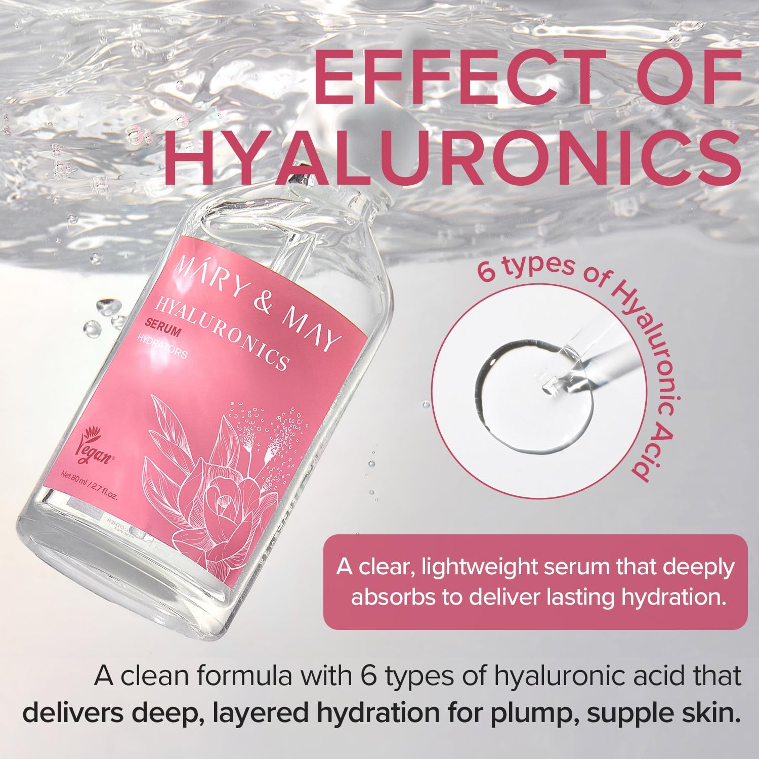 Mary&May Hyaluronics Serum with 6 Types of Hyaluronic Acid Complex for Deep Hydr