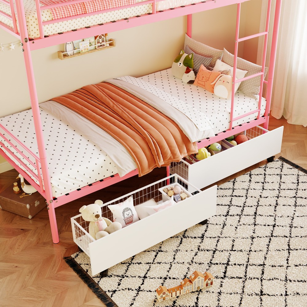 Bunk Bed with USB Charging Station, Able to Split, Metal Bunk Bed, Storage Space