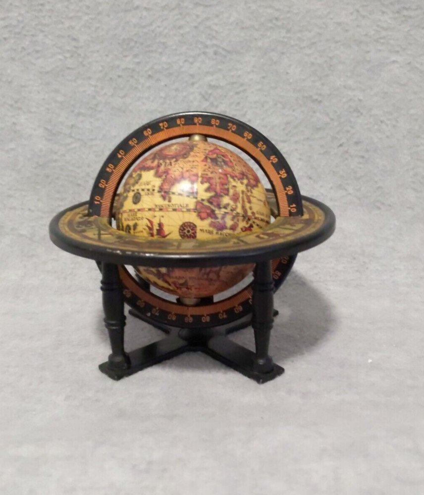 Vintage 5" Globe Small Metal Tabletop Spinning