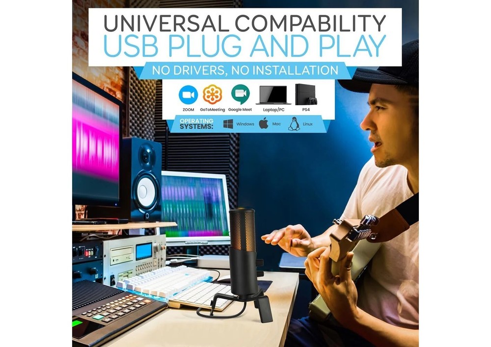 Pyle USB Computer Desktop Professional Streaming USB Microphone - 4 Modes