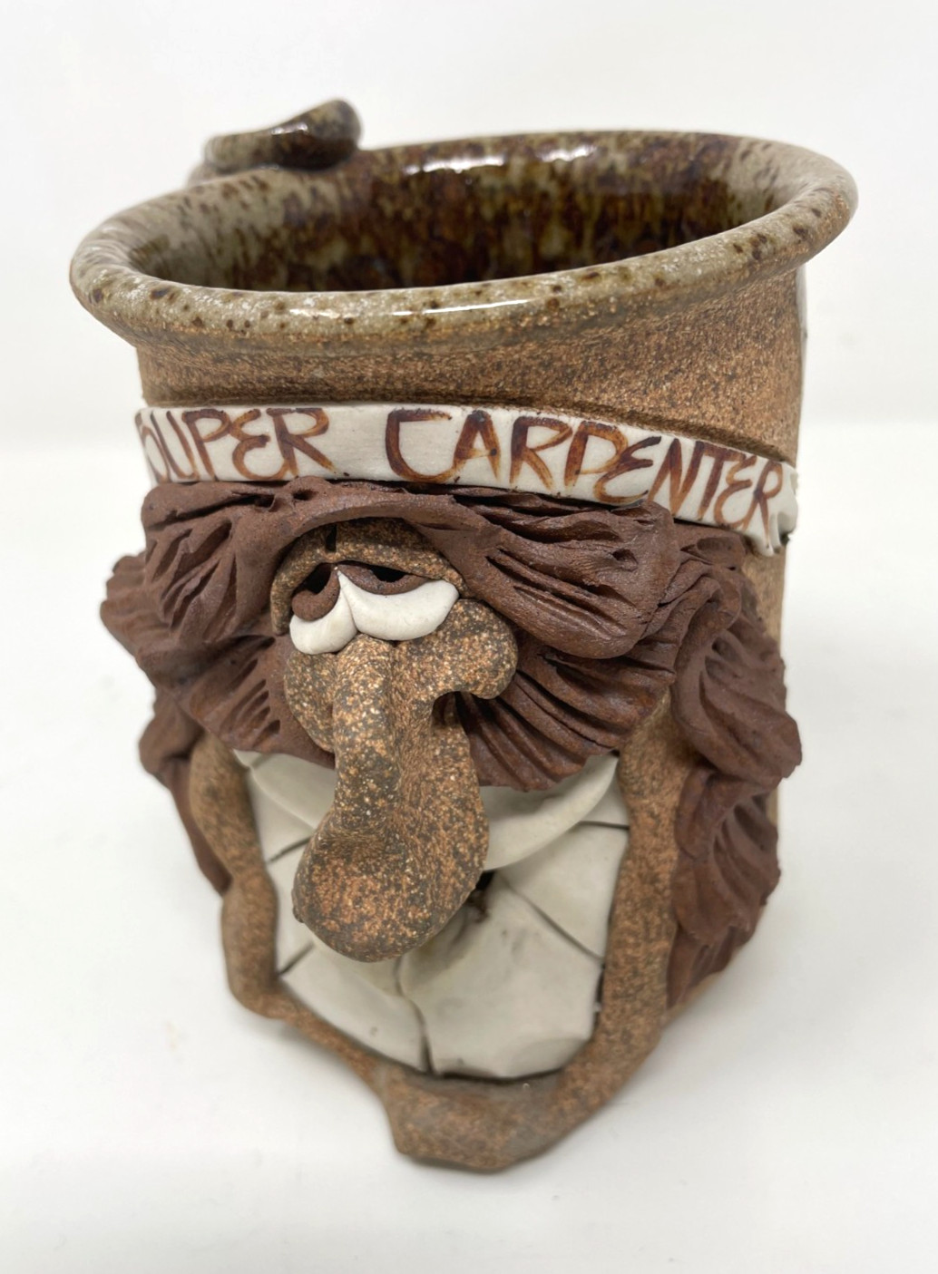 Coffee Tea Mug Cup Super Carpenter Vintage 3D Ugly Face Stoneware