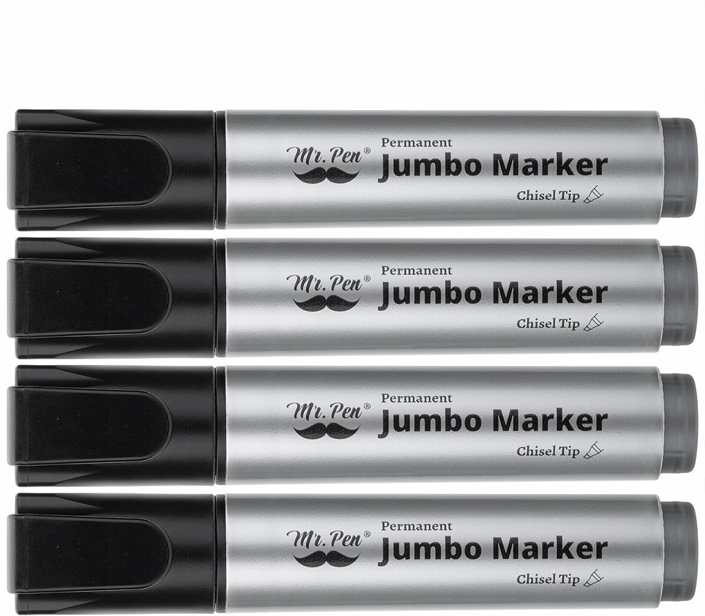 Mr. Pen- Jumbo Permanent Markers, 4 Pack, Chisel Tip, Black Markers Permanent