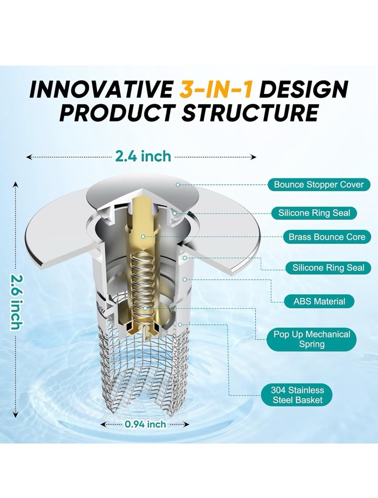 BASHANTOUD Upgraded 3 in 1 Pop Up Sink Drain Strainer