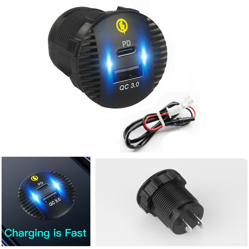 Car Fast Charging PD USB Type C Power Charger Adapter Socket Outlet Dual Port
