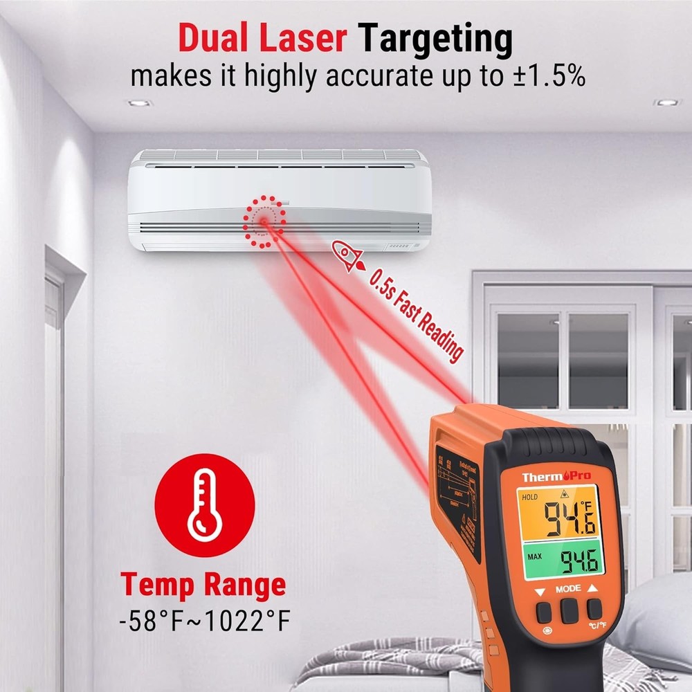 Fast Response Dual Laser Temperature Gun with Adjustable Emissivity for Home Use