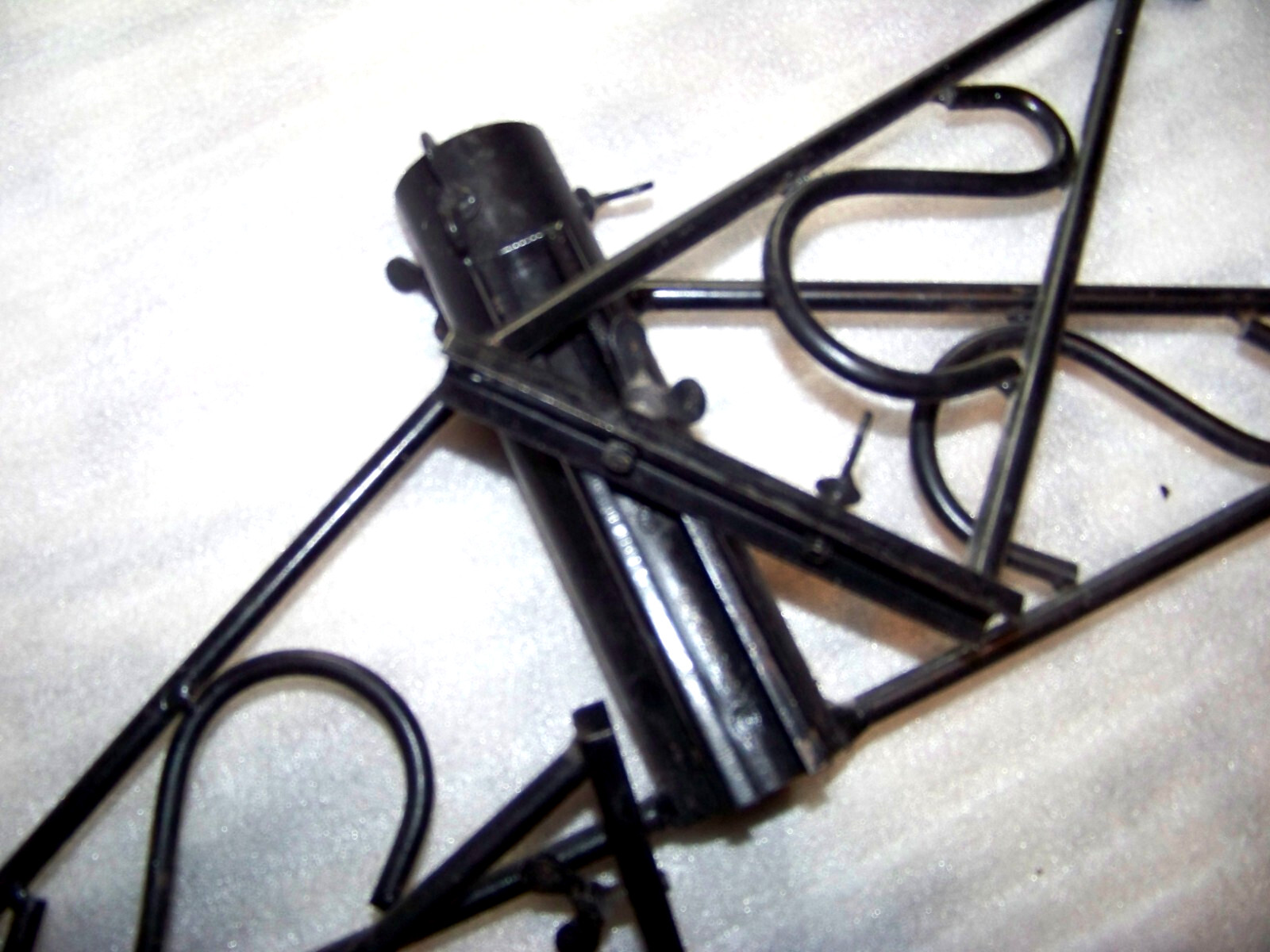 Rare 3pcs Antique Heavy Wrought Iron Patio Umbrella Stand 16" Sq FREE SHIP