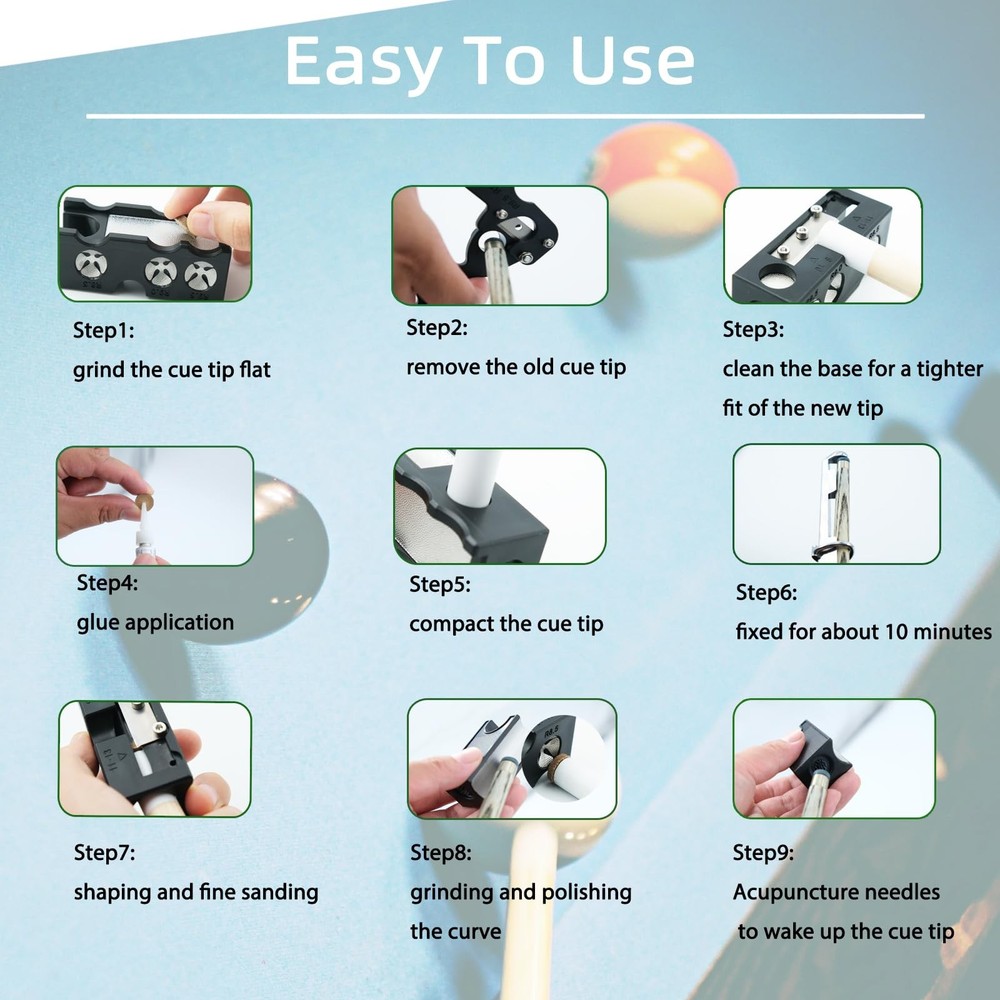 38 PCS 13mm Pool Cue Tips Replacement Kit Stick Shaper Billiard Accessories