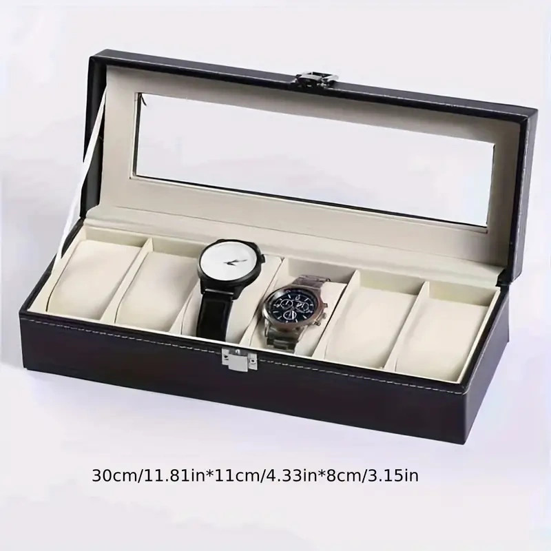 6 Slots Watch Box PU Leather Watch Case Jewelry Storage Watch Display Case Gift