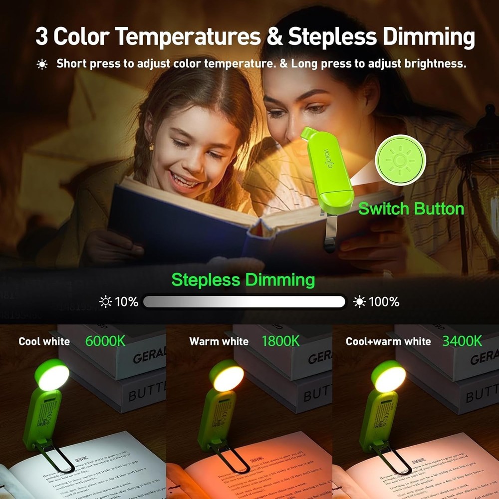 USB Rechargeable Book Light, Blue Light Blocking Clip On Bookmark Shaped Light