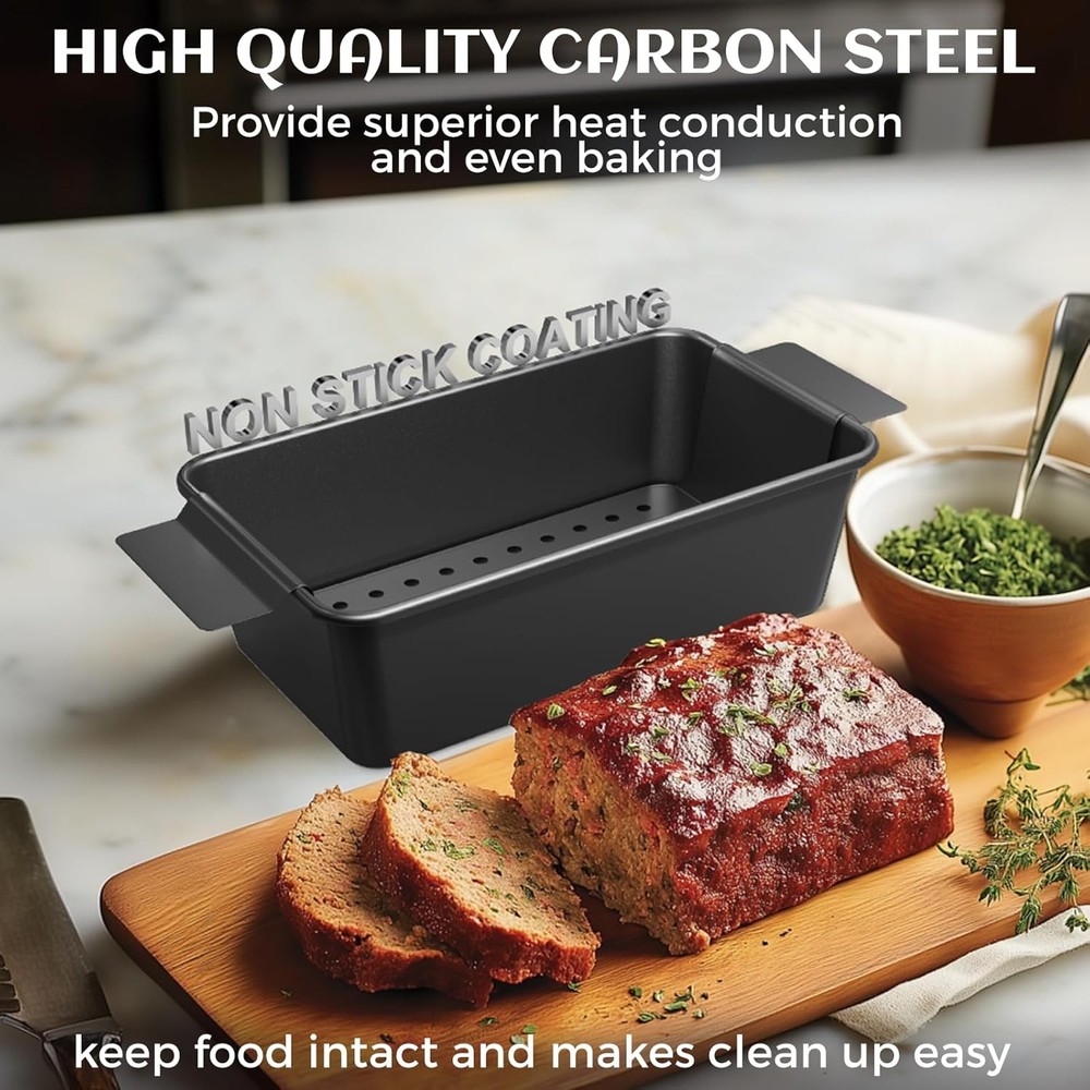 Loaf Pan with Drip Tray Nonstick 2 Pack Meatloaf Bread