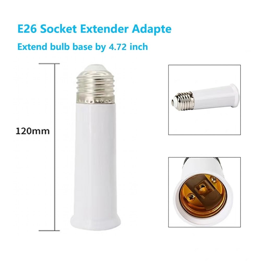 Flame Retardant E26 Socket Extender 3-Pack – 4.72-Inch Adapter for Safe Lighting