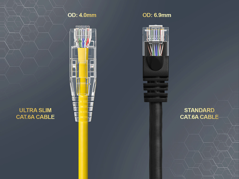 25ft Slim Cat6a 28AWG UTP Ethernet Network Patch Cable, Yellow