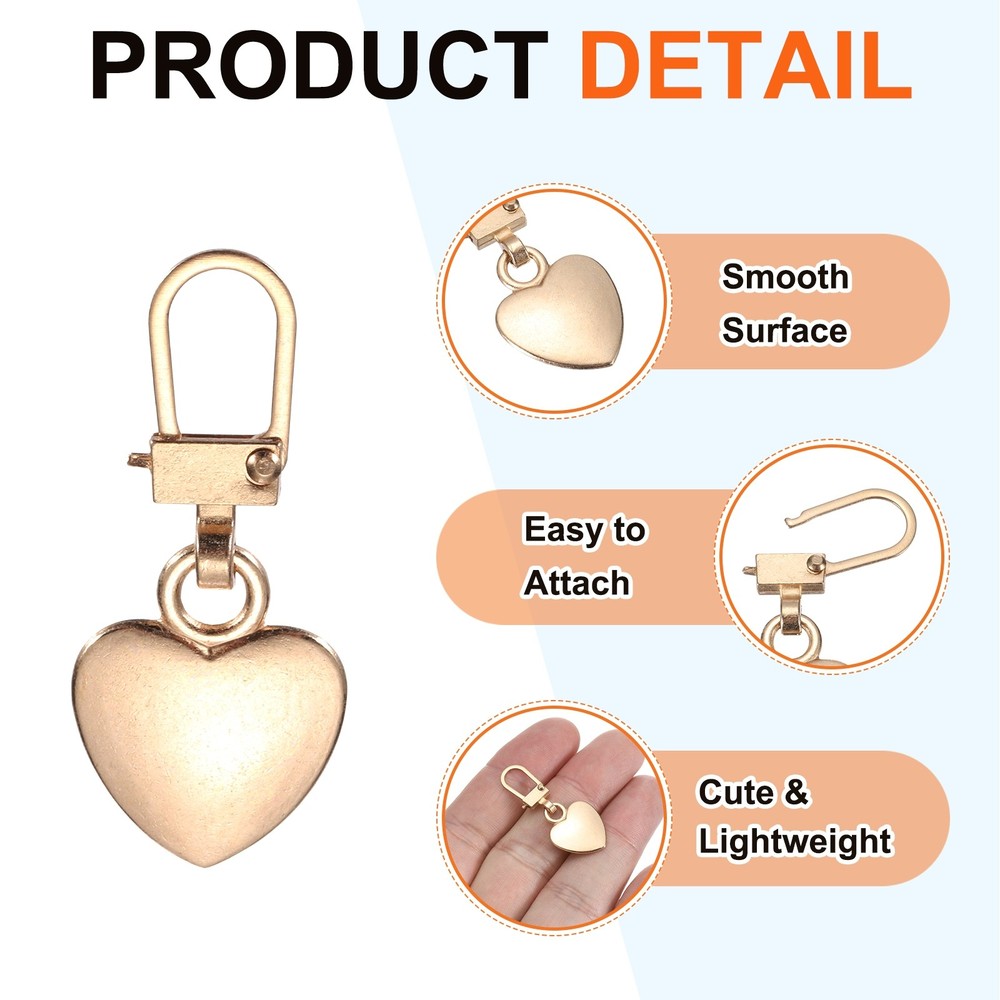 Zipper Pull Charm 5 Pcs Heart Shape Zipper Pull Replacement, Multicolor