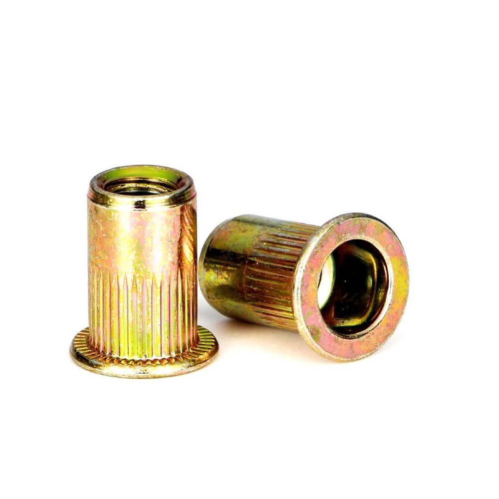 Versatile 1/4"-20 UNC Rivet Nuts 100Pack - Flat Head Knurled Design for Easy Use