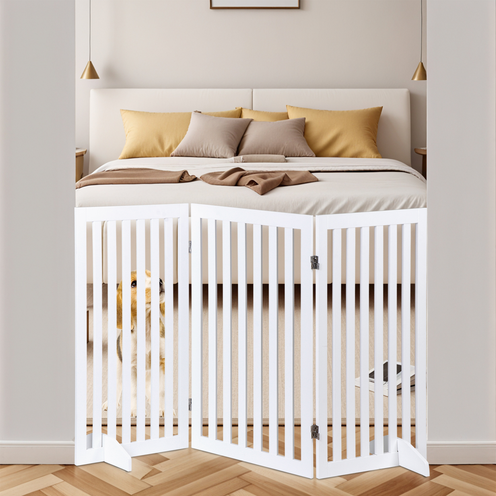 36'' H Foldable Pet Dog Gate Freestanding Dog Carrier for Doorway Indoor White