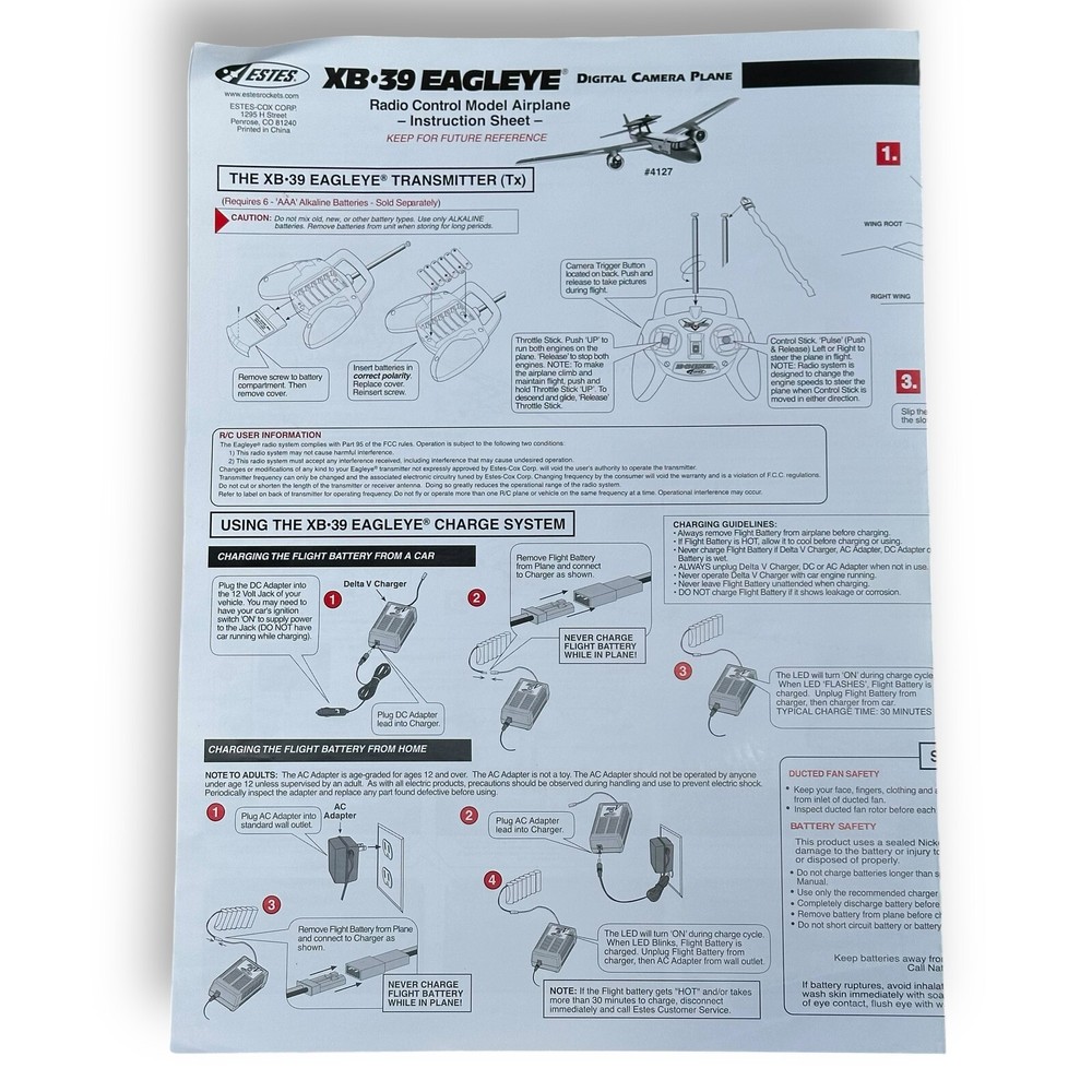 ESTES XB-39 EAGLEYE R/C REMOTE CONTROL AIRPLANE CAMERA PLANE