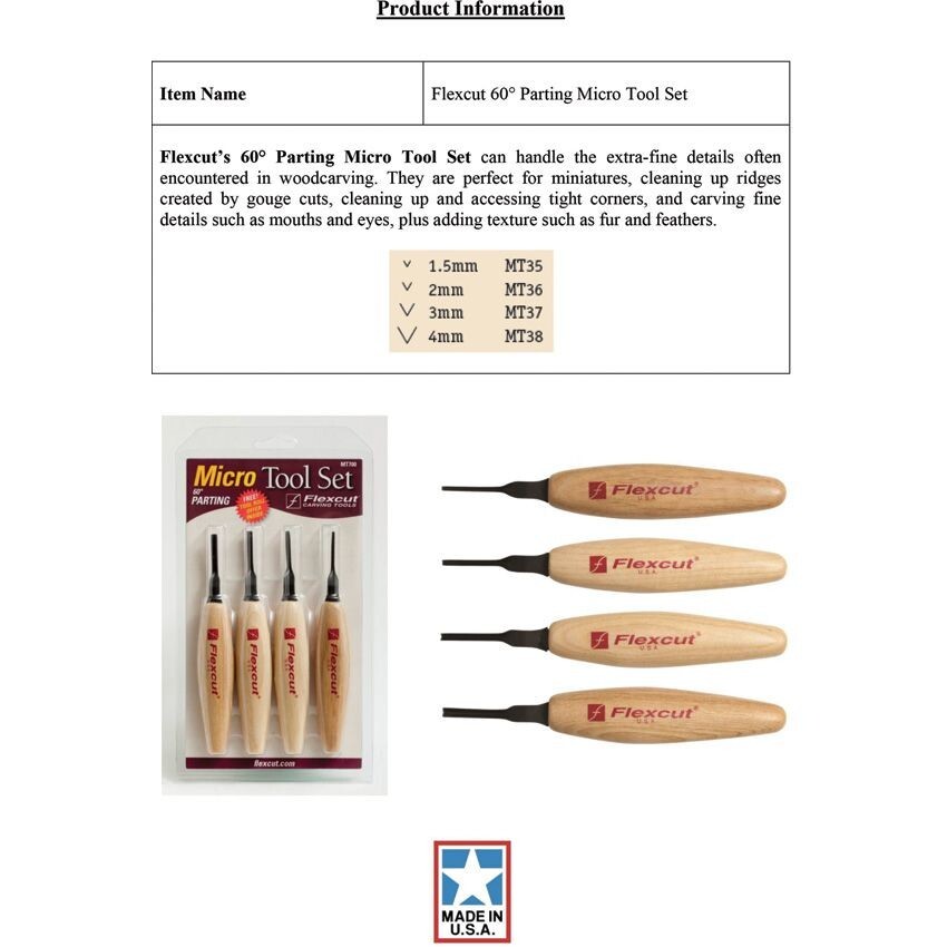 Flexcut Parting Micro Tool Set 60 deg #FLEXMT700