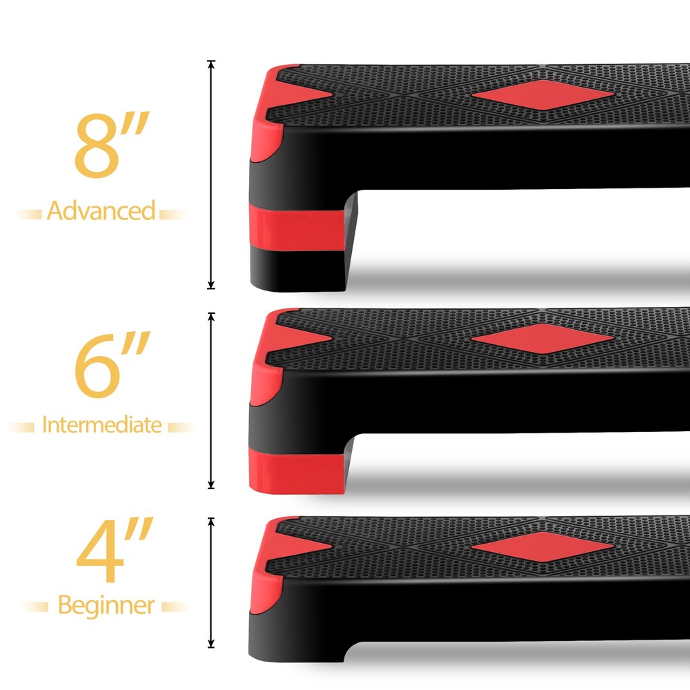 27" Aerobic Exercise Step Workout Step w/ 4" 6" 8" Adjustable Height Risers Red