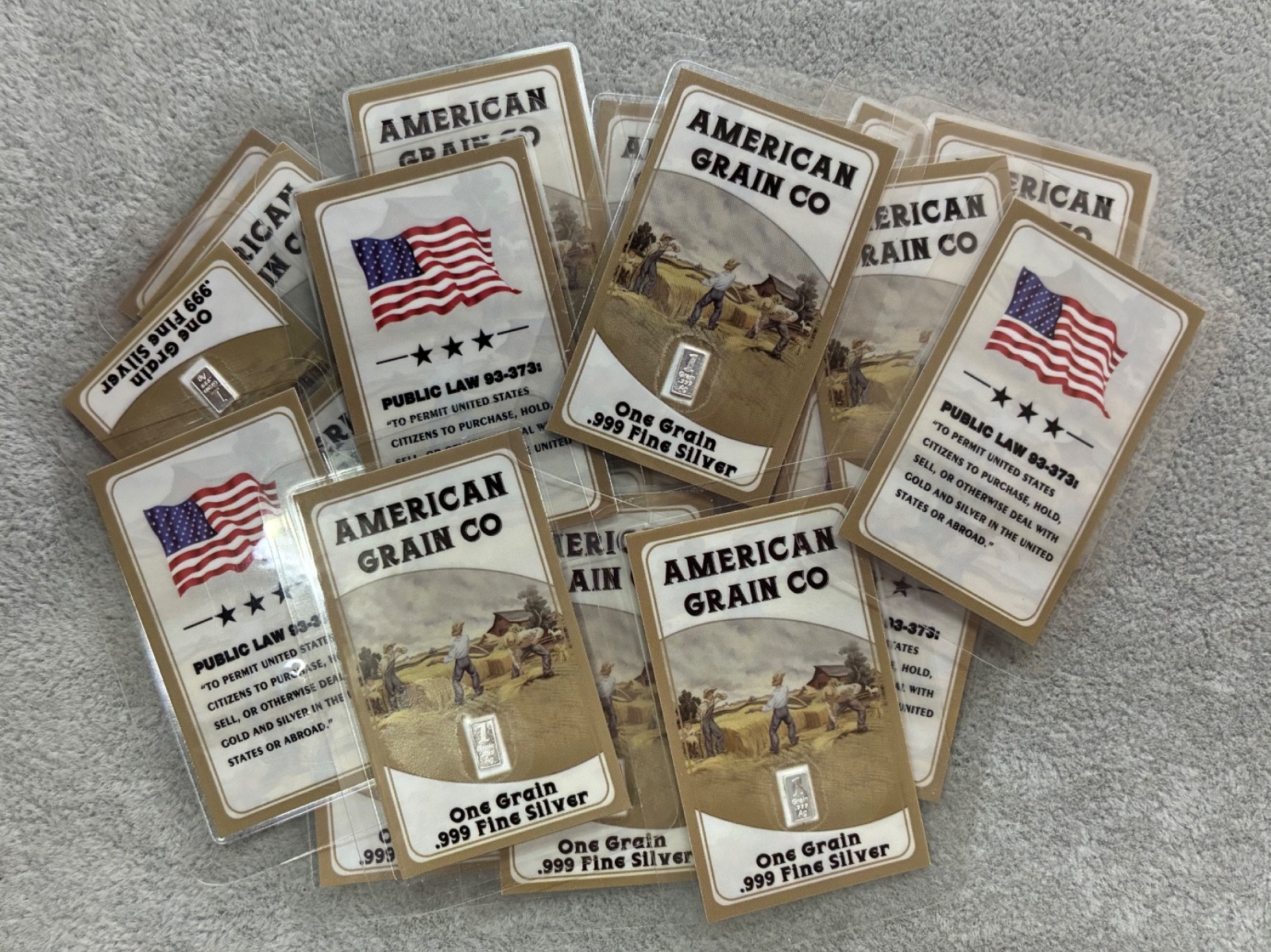 Lot of 100 - 1 Grain Pure Silver Bar In American Grain Co. Assay Card .999