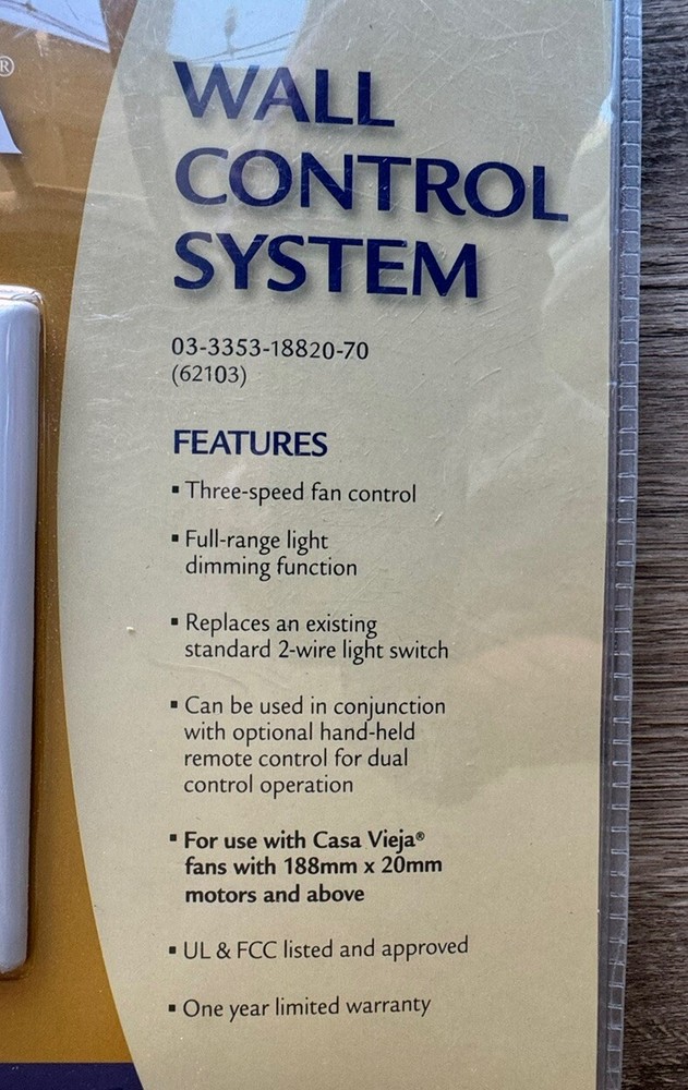 Casa #62103 Wall Control System Ceiling Fan 3 Speed