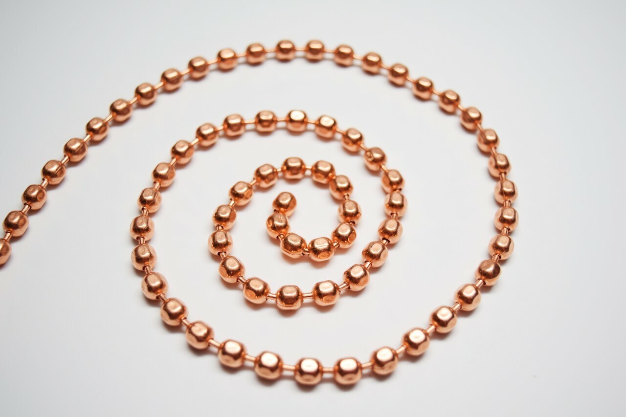 BULK Copper Ball CHAIN Faceted 6.3mm bead ~ Various Lengths + Connectors USA
