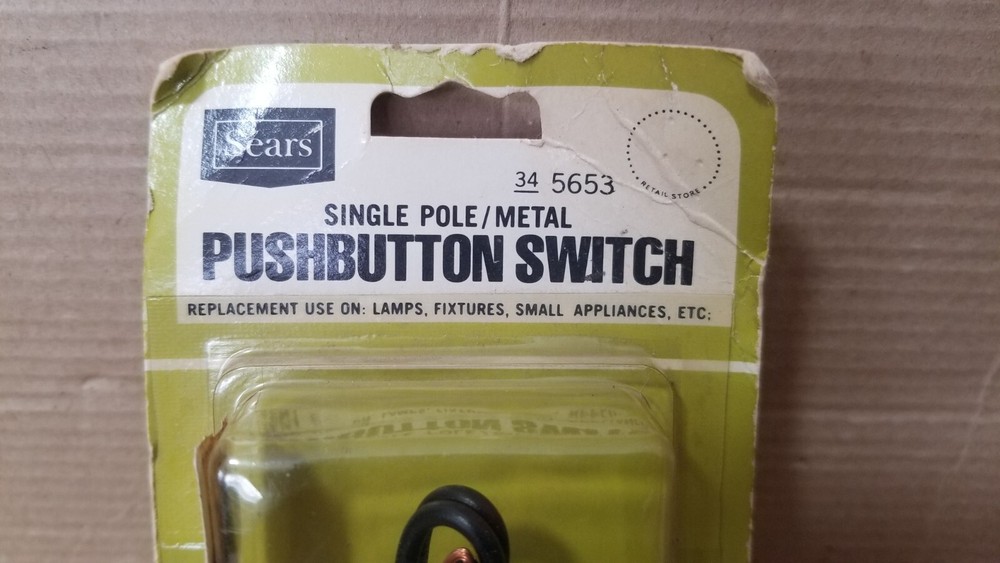 Sears 34_5653 Single Pole /Metal Push Button Switch , NOS-Damaged packaging