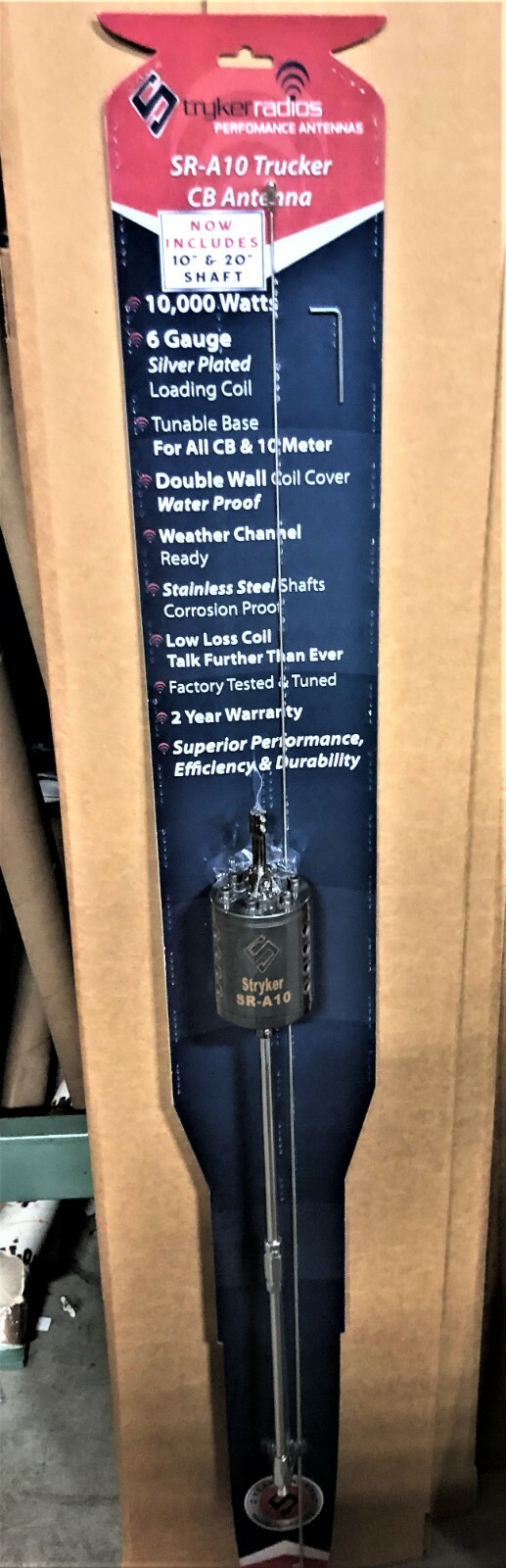 Stryker SRA10 High Performance CB 10Meter 10,000 Watt Antenna 10"+ 20" Shafts