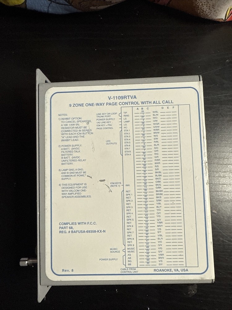 Valcom V-1109RTVA 9-Zone Page Control Intercom