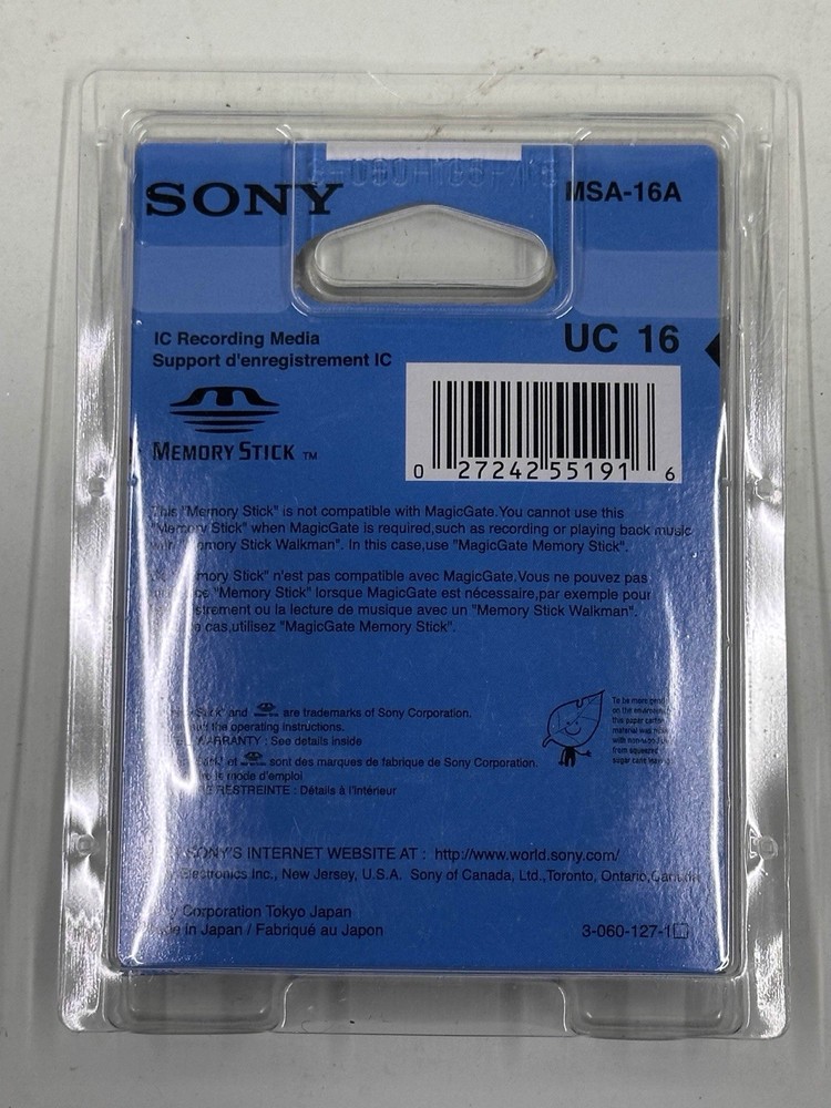 New Sealed Sony MSA-16A Memory Stick 16 MB Memory Card