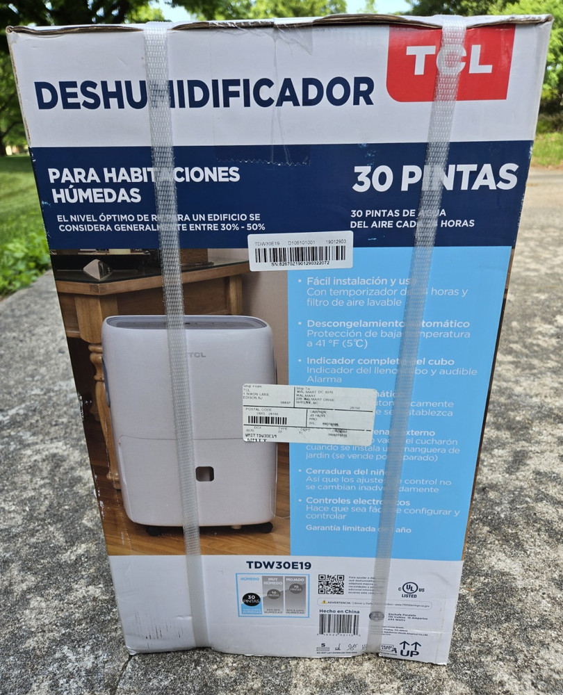 TCL Dehumidifier TDW30E19, 30 Pints, 24hr Timer, NEW