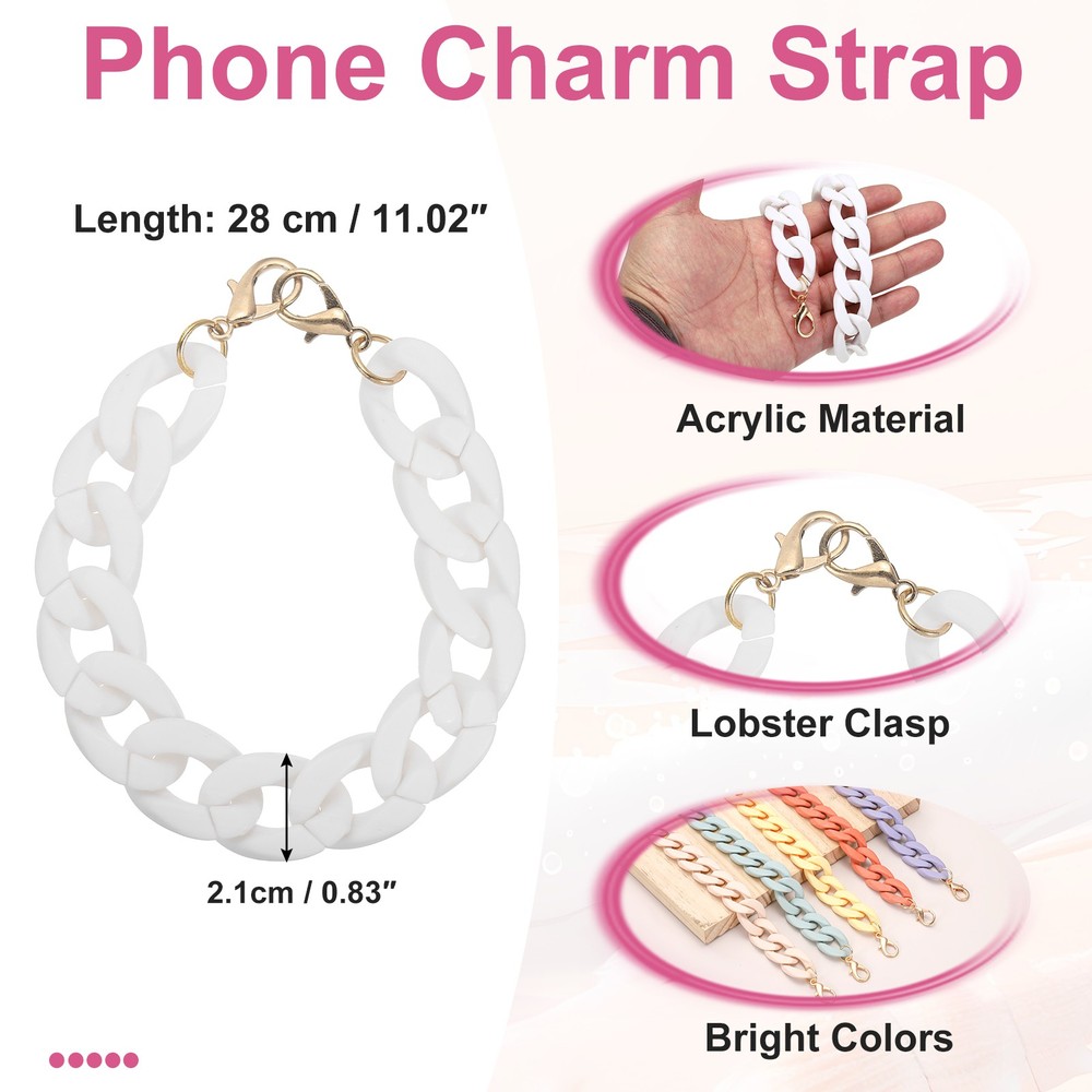 Phone Wrist Strap, 11" Acrylic Cellphone Chain with Tether Tab, White
